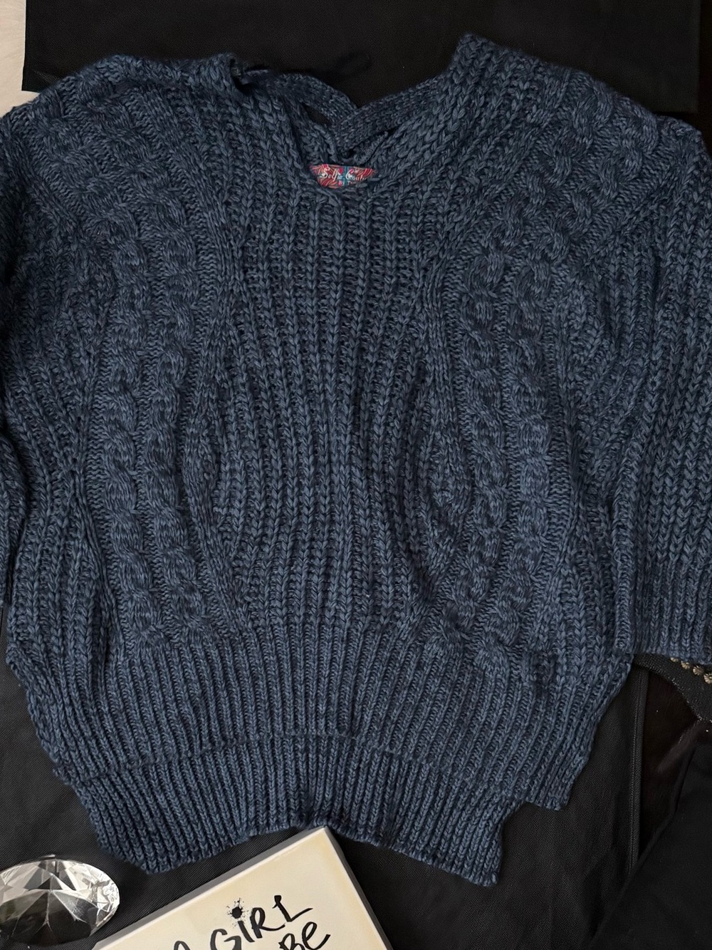 Chunky Cable Knit Sweater in Deep Denim Blue